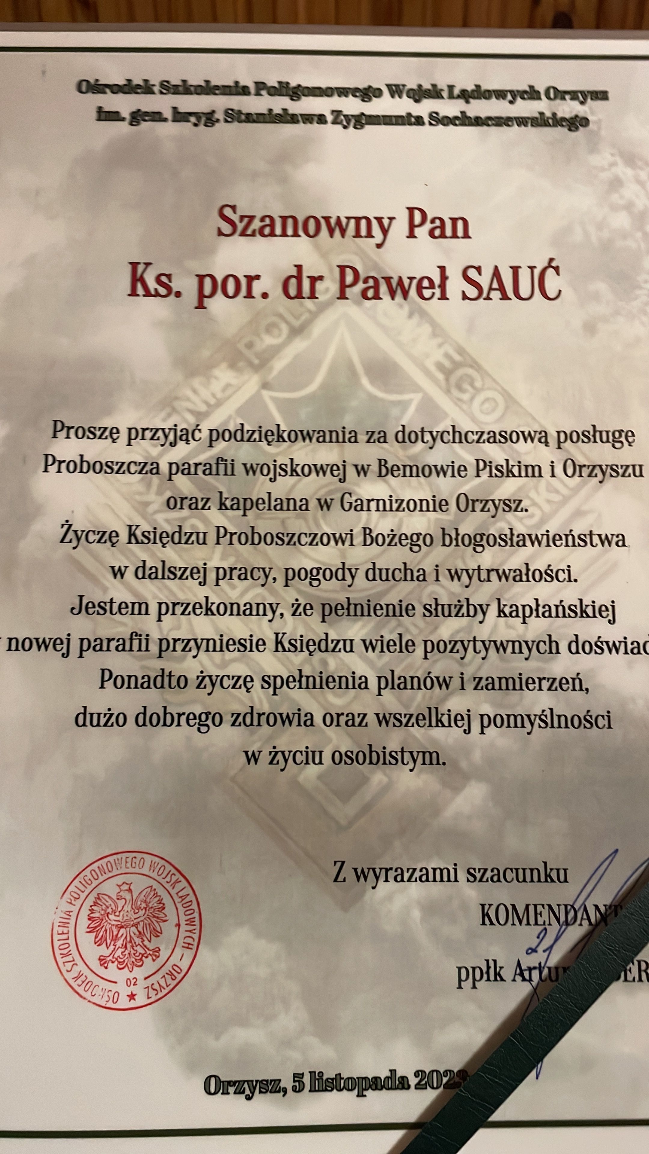 Pożegnanie kapelana Garnizonu Orzysz