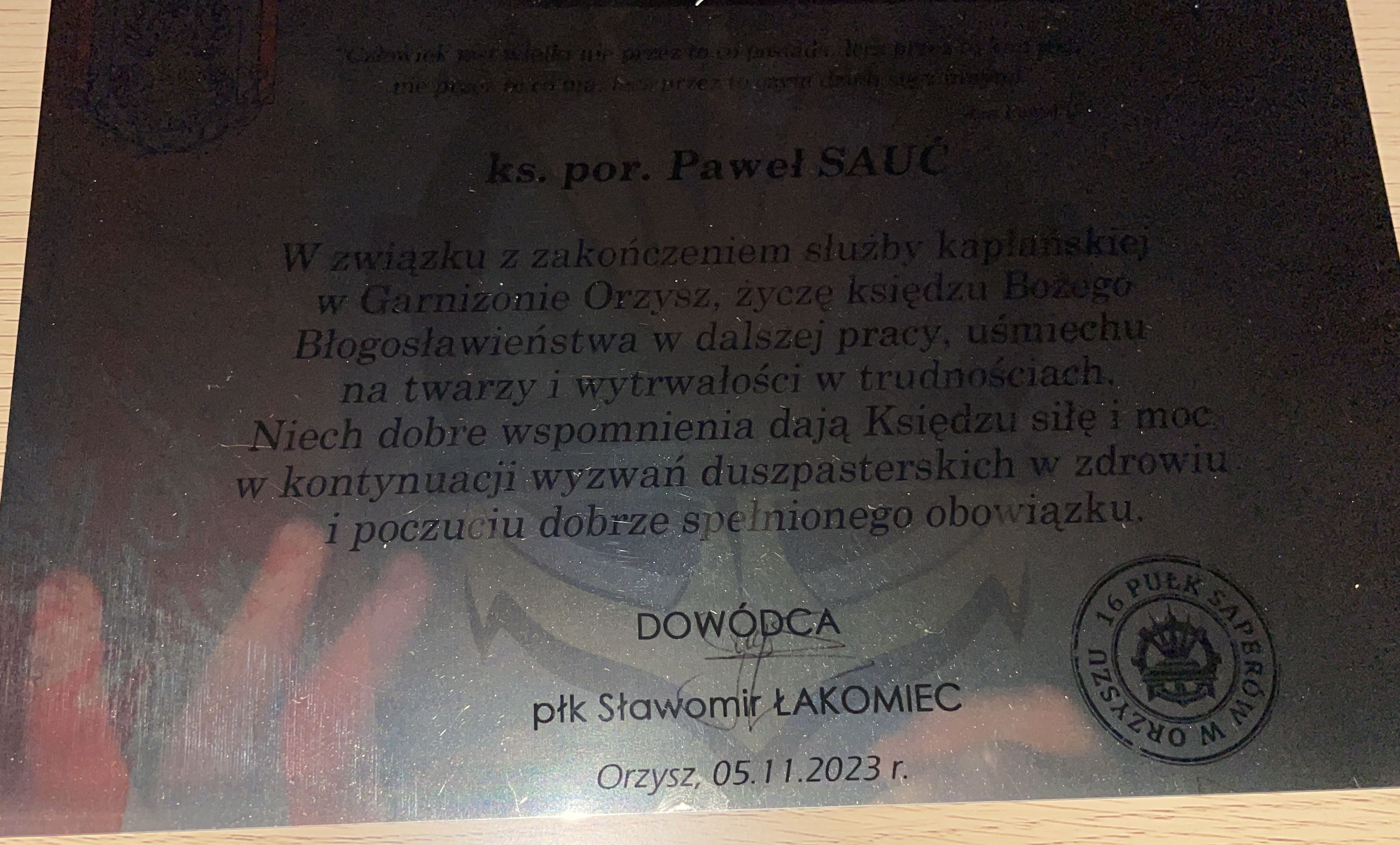 Pożegnanie kapelana Garnizonu Orzysz